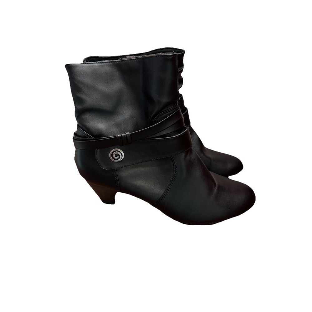 Black Ankle Boots with Straps Stacked Heel Rounded Toe Elegant Dress Shoes Sz 11 - Picture 3 of 14